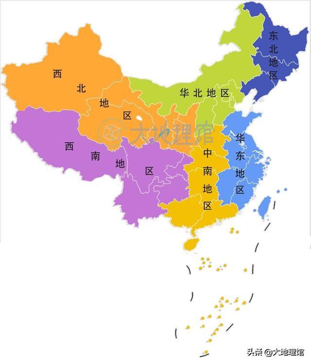 中国六大区域划分图-中国区域地图划分图  第1张